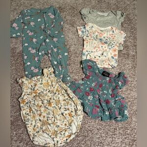 5pc Baby Girl Floral Rompers, dress & Onesies NB-3-6 M Bundle